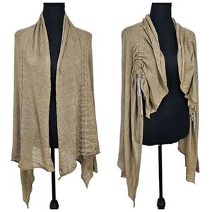Fabiana Fillippi Italian Flax Linen Blend Beige Cinched Open Draped Cardigan L